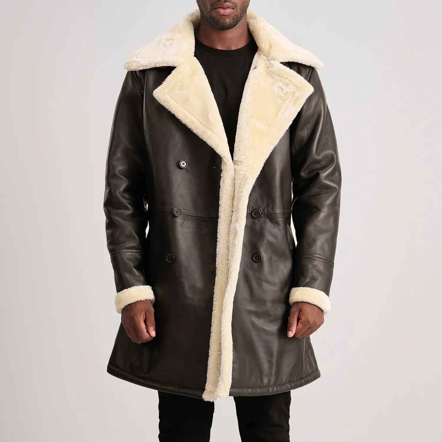 Charles Brown Leather Shearling Double-Breasted Coat - The Jacket