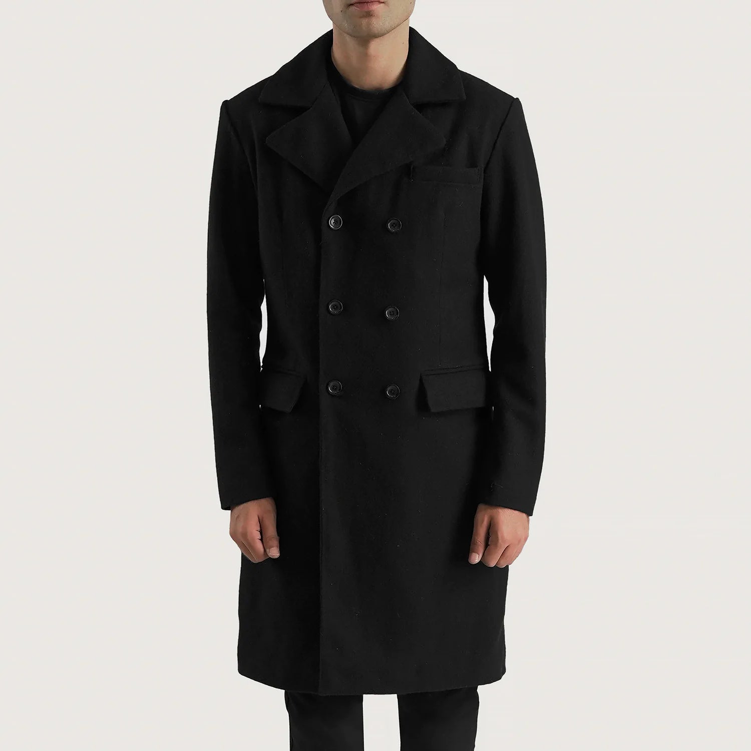 Trench Coat Black Double Breasted Overcoat Mens Men's Claud Black