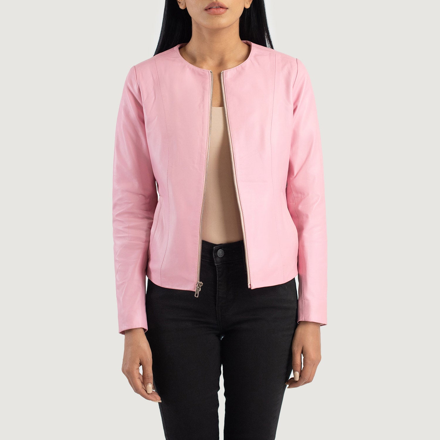 Women's Elixir Pink Collarless Leather Jacket – The Jacket Maker