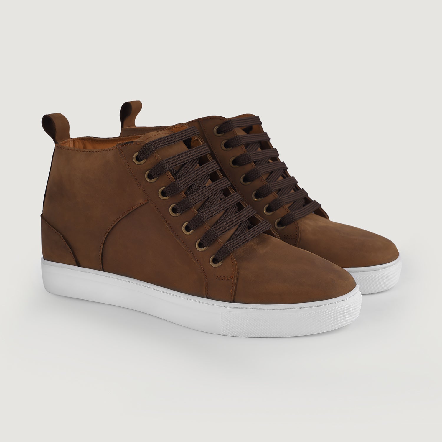 Marty High Top Pull-up Brown Leather Sneakers For Men The Jacket